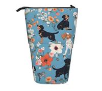 ESNAIUVCD Border Collie Florals Print Personalized Retractable Pencil Case, Custom Signature Name Pencil Pouch for Students Kids Adults for School Office