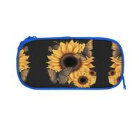 ESNAIUVCD Butterflies and Sunflowers Print Zipper Large Pencil Case,Durable Stationery Pencilcase Bag,Multifunctional Pencilcase Bag Penbag for School College Office Adult Girls and Boys