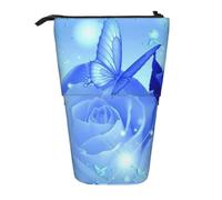 ESNAIUVCD Butterflies On Roses Print Personalized Retractable Pencil Case, Custom Signature Name Pencil Pouch for Students Kids Adults for School Office