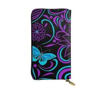 ESNAIUVCD Butterfly On Beautiful Flower Print Genuine Leather Women's,Men's Wallets,Multi-Functionclutch Purse,Zip Around Large Travel â€‹Mobile Phone Long â€‹Money Purses
