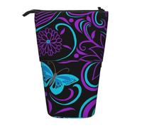 ESNAIUVCD Butterfly On Beautiful Flower Print Personalized Retractable Pencil Case, Custom Signature Name Pencil Pouch for Students Kids Adults for School Office