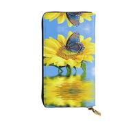 ESNAIUVCD Butterfly On Sunflower Print Genuine Leather Women's,Men's Wallets,Multi-Functionclutch Purse,Zip Around Large Travel â€‹Mobile Phone Long â€‹Money Purses