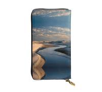 ESNAIUVCD Calm River Sand Dunes Print Genuine Leather Women's,Men's Wallets,Multi-Functionclutch Purse,Zip Around Large Travel â€‹Mobile Phone Long â€‹Money Purses