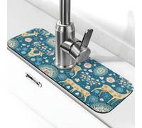 ESNAIUVCD Cartoon Deer Flower Print Kitchen Sink Splash Guard Faucet Mat Faucet Mat For Sinks Animal Absorbing Drying Mats For Kitchen Bathroom