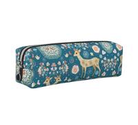 ESNAIUVCD Cartoon Deer Flower Print Leather Pencil Case Zippered Pouch Portable Large Capacity Stationery Organizer Cosmetic Bag for School Office(2pcs)