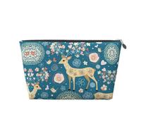 ESNAIUVCD Cartoon Deer Flower Print Travel Makeup Bag Organizer Leather - Travel Toiletry Bag for Women & Men, Organizing Pouches for Purse with Zipper