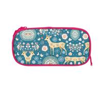 ESNAIUVCD Cartoon Deer Flower Print Zipper Large Pencil Case,Durable Stationery Pencilcase Bag,Multifunctional Pencilcase Bag Penbag for School College Office Adult Girls and Boys
