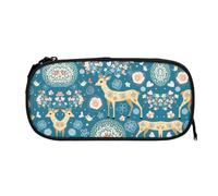 ESNAIUVCD Cartoon Deer Flower Print Zipper Large Pencil Case,Durable Stationery Pencilcase Bag,Multifunctional Pencilcase Bag Penbag for School College Office Adult Girls and Boys