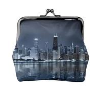 ESNAIUVCD Chicago Reflected Print Kiss Lock Wallet Leather Coin Purse Ladies Money Pocket Iron Frame Compact Hand-Held Wallet