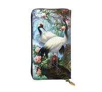 ESNAIUVCD Chinese Crane Birds Peach Tree Print Genuine Leather Women's,Men's Wallets,Multi-Functionclutch Purse,Zip Around Large Travel â€‹Mobile Phone Long â€‹Money Purses