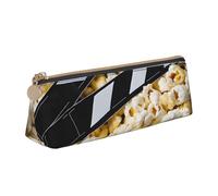 ESNAIUVCD Cinema Movie Clapboard and Popcorn Print Leather Pencil Pouch Stationery Organizer Cosmetic Makeup Bag, Holder for Pencils and Marker Pens Cash Coin Organizer Bags