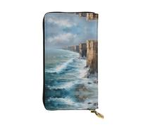 ESNAIUVCD Cliff Coast Print Genuine Leather Women's,Men's Wallets,Multi-Functionclutch Purse,Zip Around Large Travel â€‹Mobile Phone Long â€‹Money Purses