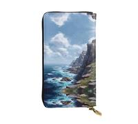 ESNAIUVCD Cliff Coast Print Genuine Leather Women's,Men's Wallets,Multi-Functionclutch Purse,Zip Around Large Travel Mobile Phone Long Money Purses