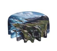 ESNAIUVCD Cliff Coast print Round Tablecloth Waterproof Washable Wipeable Resistant Polyester Circular Table Cover for Dining Room Kitchen Indoor Outside 60"
