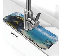 ESNAIUVCD Coastline Print Kitchen Sink Splash Guard Faucet Mat Faucet Mat For Sinks Animal Absorbing Drying Mats For Kitchen Bathroom