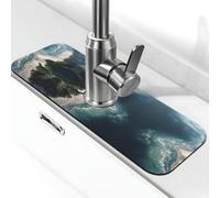 ESNAIUVCD Coastline Print Kitchen Sink Splash Guard Faucet Mat Faucet Mat For Sinks Animal Absorbing Drying Mats For Kitchen Bathroom