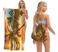ESNAIUVCD Coconut Tree Under Sunset Print Beach Towel For Adults,Towel With Drawstring Bag, Travel Pool Swimming Sports Shower Sand Free Quick Dry Bath Towel For Pool, Beach, Yoga- 180x60cm