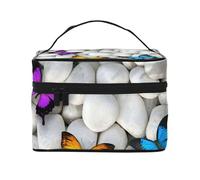 ESNAIUVCD Colorful Butterflies Stone Print Toiletry Bag Large Cosmetic Bag Travel Makeup Bag Organizer for Women