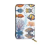 ESNAIUVCD Colorful Fish in The Sea Print Genuine Leather Women's,Men's Wallets,Multi-Functionclutch Purse,Zip Around Large Travel â€‹Mobile Phone Long â€‹Money Purses