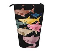 ESNAIUVCD Colorful Fish Print Personalized Retractable Pencil Case, Custom Signature Name Pencil Pouch for Students Kids Adults for School Office