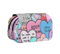 ESNAIUVCD Colorful Heart Print Large Capacity Double Layer Pen Bag,Suitable for Boys, Girls and Adults,This Office Pen Bag with Compartment Design