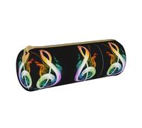 ESNAIUVCD Colorful Music Notes Print Leather Cylindrical Zipper Pencil Case - High-Quality Pu Leather, Multifunctional Stationery Storage, Suitable for Students