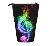 ESNAIUVCD Colorful Music Notes Print Personalized Retractable Pencil Case, Custom Signature Name Pencil Pouch for Students Kids Adults for School Office