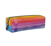 ESNAIUVCD Colorful Rainbow Stripe Print Leather Pencil Case Zippered Pouch Portable Large Capacity Stationery Organizer Cosmetic Bag for School Office2pcs