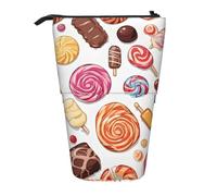ESNAIUVCD Colorful Sweet Lollipop Cupcake Donut Print Personalized Retractable Pencil Case, Custom Signature Name Pencil Pouch for Students Kids Adults for School Office