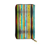 ESNAIUVCD Colorful Wooden Boards Print Genuine Leather Women's,Men's Wallets,Multi-Functionclutch Purse,Zip Around Large Travel ​Mobile Phone Long ​Money Purses