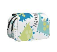 ESNAIUVCD Cute Dinosaur Print Large Capacity Double Layer Pen Bag,Suitable for Boys, Girls and Adults,This Office Pen Bag with Compartment Design