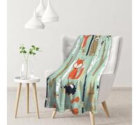 ESNAIUVCD Cute Fox Bear Bird Tree Print Soft Cozy Fleece Plush Warm Flannel Bedding Blanket For Girls Kids Adults Couch Travel 40x30inch(102x76cm)
