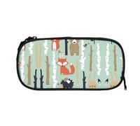 ESNAIUVCD Cute Fox Bear Bird Tree Print Zipper Large Pencil Case,Durable Stationery Pencilcase Bag,Multifunctional Pencilcase Bag Penbag for School College Office Adult Girls and Boys