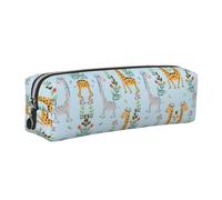 ESNAIUVCD Cute Giraffe Flowers Print Leather Pencil Case Zippered Pouch Portable Large Capacity Stationery Organizer Cosmetic Bag for School Office(2pcs)