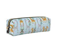 ESNAIUVCD Cute Giraffe Flowers Print Leather Pencil Case Zippered Pouch Portable Large Capacity Stationery Organizer Cosmetic Bag for School Office(2pcs)