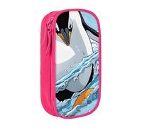 ESNAIUVCD Cute Penguins Baby Taking Pictures Print Pencil Case Coin Key Card Bag Purse Large Pen Pouch for Kids Boys School Office