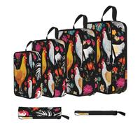 ESNAIUVCD Cute Rooster Chickens Print 4 Set Compression Packing Cubes for Suitcases,Expandable Storage Bags Organizers