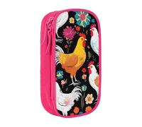 ESNAIUVCD Cute Rooster Chickens Print Pencil Case Coin Key Card Bag Purse Large Pen Pouch for Kids Boys School Office
