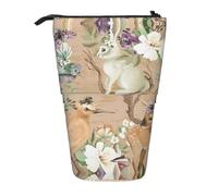 ESNAIUVCD Deer Birds with Flowers Print Personalized Retractable Pencil Case, Custom Signature Name Pencil Pouch for Students Kids Adults for School Office