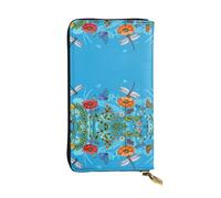 ESNAIUVCD Dragonfly and Flower Print Genuine Leather Women's,Men's Wallets,Multi-Functionclutch Purse,Zip Around Large Travel â€‹Mobile Phone Long â€‹Money Purses