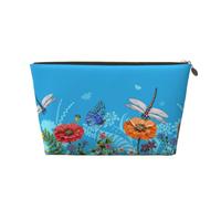 ESNAIUVCD Dragonfly and Flower Print Travel Makeup Bag Organizer Leather - Travel Toiletry Bag for Women & Men, Organizing Pouches for Purse with Zipper