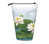 ESNAIUVCD Dragonfly with Water Lily Print Personalized Retractable Pencil Case, Custom Signature Name Pencil Pouch for Students Kids Adults for School Office