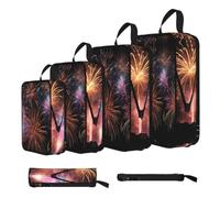 ESNAIUVCD Explosion Firework 3D Print 4 Set Compression Packing Cubes for Suitcases,Expandable Storage Bags Organizers