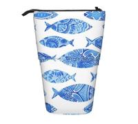 ESNAIUVCD Fish Painting Print Personalized Retractable Pencil Case, Custom Signature Name Pencil Pouch for Students Kids Adults for School Office