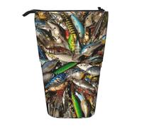 ESNAIUVCD Fishing Bait Print Personalized Retractable Pencil Case, Custom Signature Name Pencil Pouch for Students Kids Adults for School Office