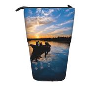 ESNAIUVCD Fishing Scenic Print Personalized Retractable Pencil Case, Custom Signature Name Pencil Pouch for Students Kids Adults for School Office
