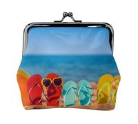 ESNAIUVCD Flip-Flops On A Sandy Beach Print Kiss Lock Wallet Leather Coin Purse Ladies Money Pocket Iron Frame Compact Hand-Held Wallet