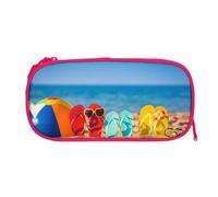 ESNAIUVCD Flip-Flops On A Sandy Beach Print Zipper Large Pencil Case,Durable Stationery Pencilcase Bag,Multifunctional Pencilcase Bag Penbag for School College Office Adult Girls and Boys