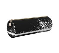 ESNAIUVCD Flower Swirl Print Leather Cylindrical Zipper Pencil Case -Pu Leather, Multifunctional Stationery Storage, Suitable for Students