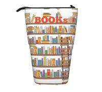 ESNAIUVCD Funny Book Shelves Collection and Ladder Print Personalized Retractable Pencil Case, Custom Signature Name Pencil Pouch for Students Kids Adults for School Office